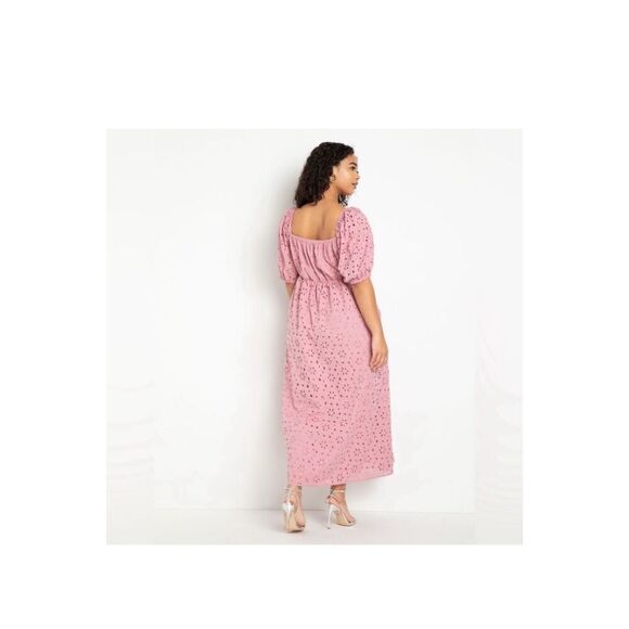 Eloquii Eyelet Tie Front Pink Tiered Maxi Dress Plus Size 16 100% Cotton XL - Picture 2 of 9